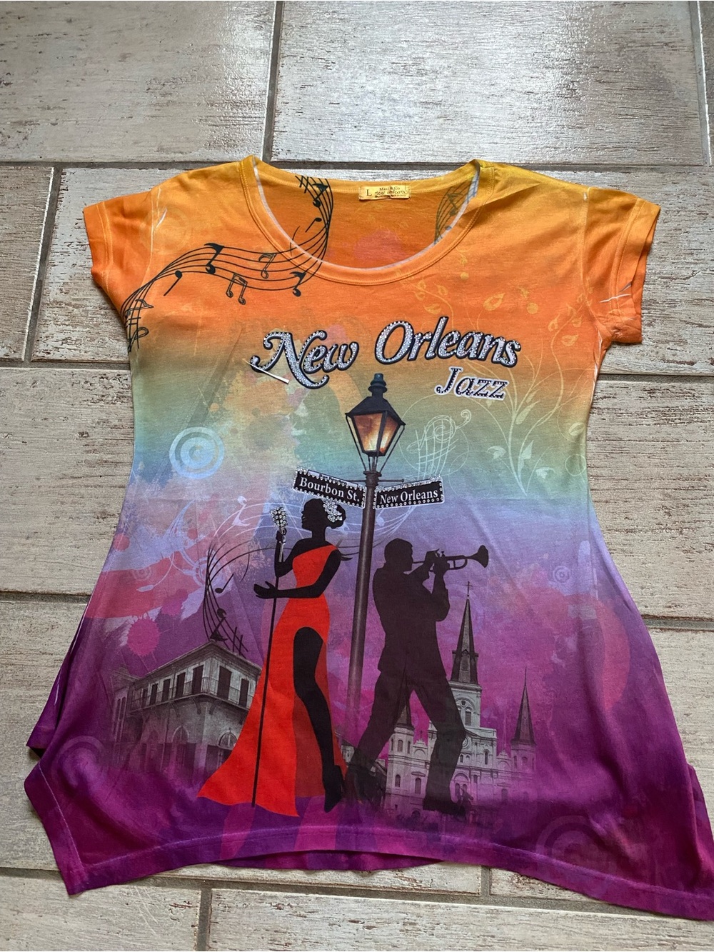 New Orleans Jazz Rainbow Ombre Sequined  Tee Size L